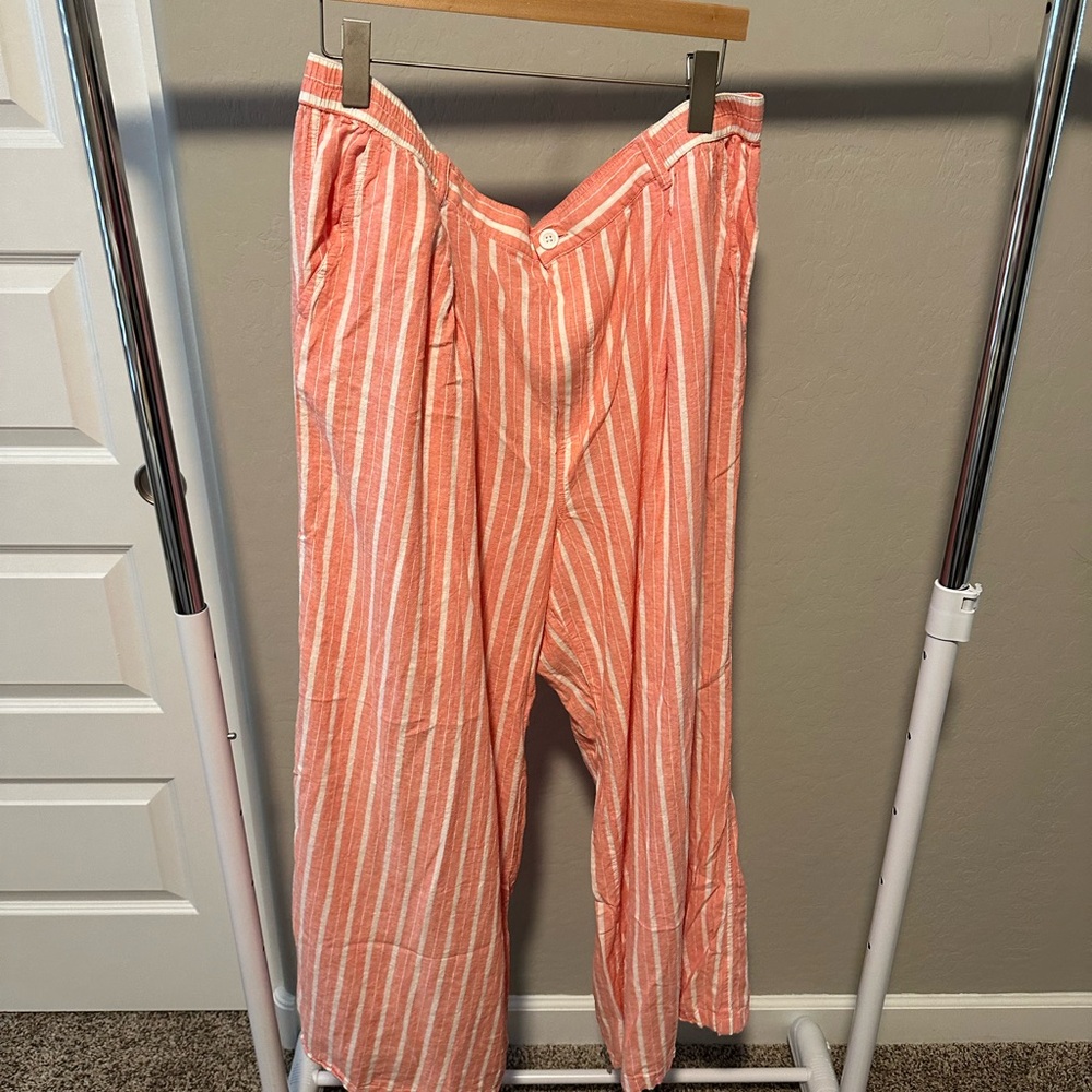 Aerie Wide Leg Pink and White Striped Pants